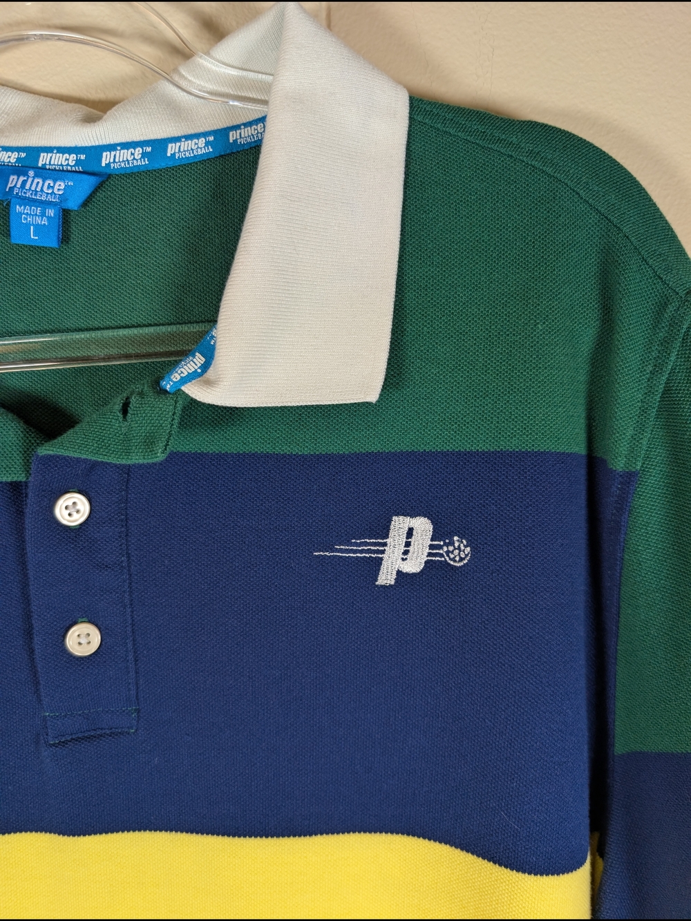 Prince Pickleball Polo Shirt Mens Large Colorblock Green Blue Yellow Golf